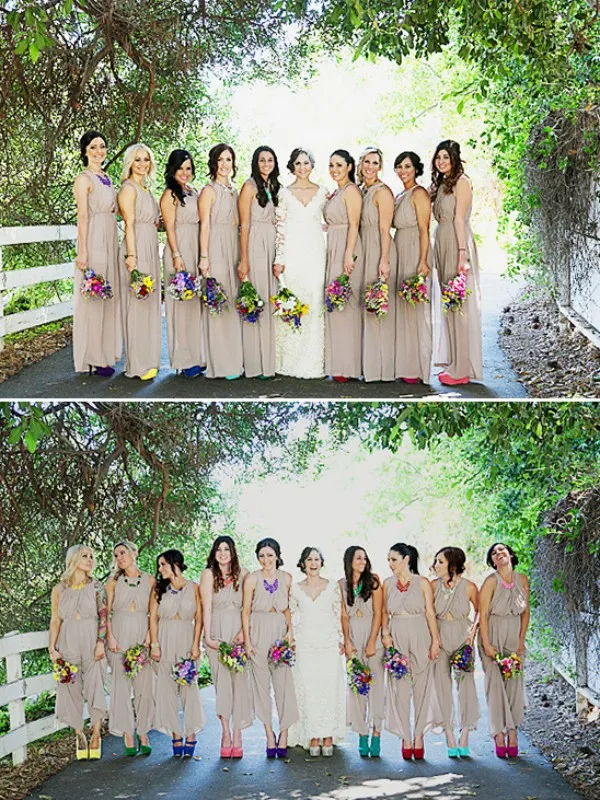 Новый Специальный Средства Дрюки Bluids Bridesmaids Шифон Брюки Костюмы Подружки Подружка невесты Платье свадебные Гостевые Брюки Костюмы Сексуальная Открыть Назад Вырезать