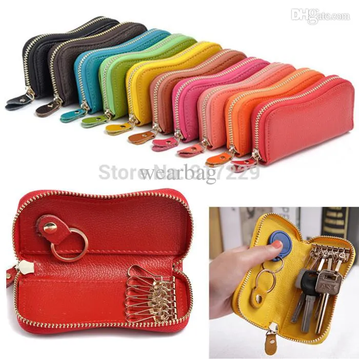 Genuine Leather Car Key Holder - Compact Unisex Key Case Wallet with ...