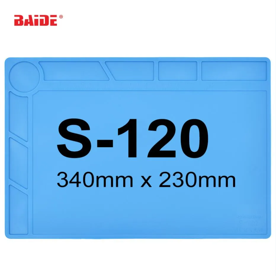 340mm x 230mm Esteira De Trabalho Azul Resistente Ao Calor Tapete De Reparo De Silicone para Manutenção Plataforma BGA Estação De Solda com Escala Régua 30 pçs / lote