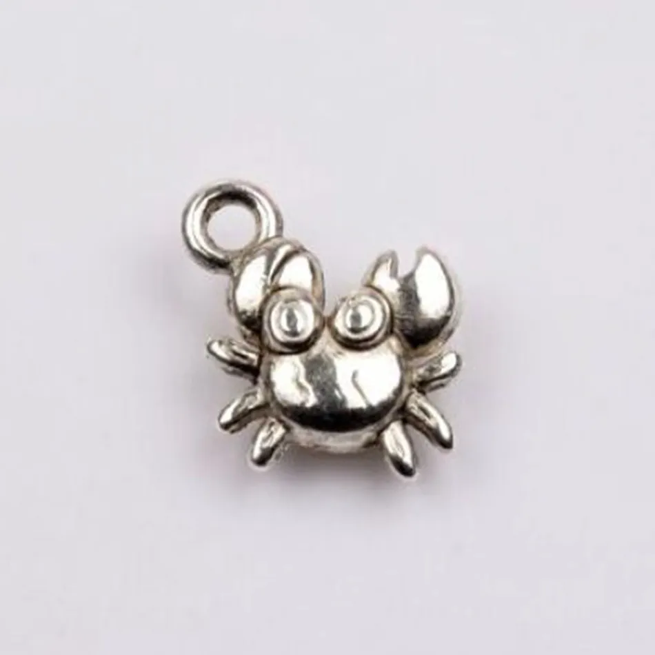 Chaud! vieilli argent zinc alliage stéréo petit charme de crabe 10.5x15 mm bricolage bijoux