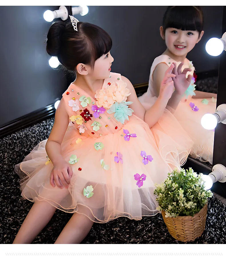 Vestido de baile para niñas de flores, vestido de novia de encaje naranja, apliques de cuentas, vestido de princesa de tul para fiesta de cumpleaños, vestido de primera comunión de 1 a 12 años