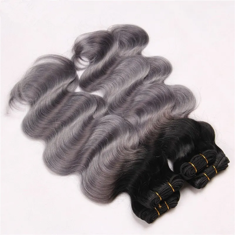 1b grey Ombre Body Wave Hair Bundles Peruvian Human Virgin Sliver Grey Ombre Hair Extensions 300G Two Tone Gray Hair Wef6166908