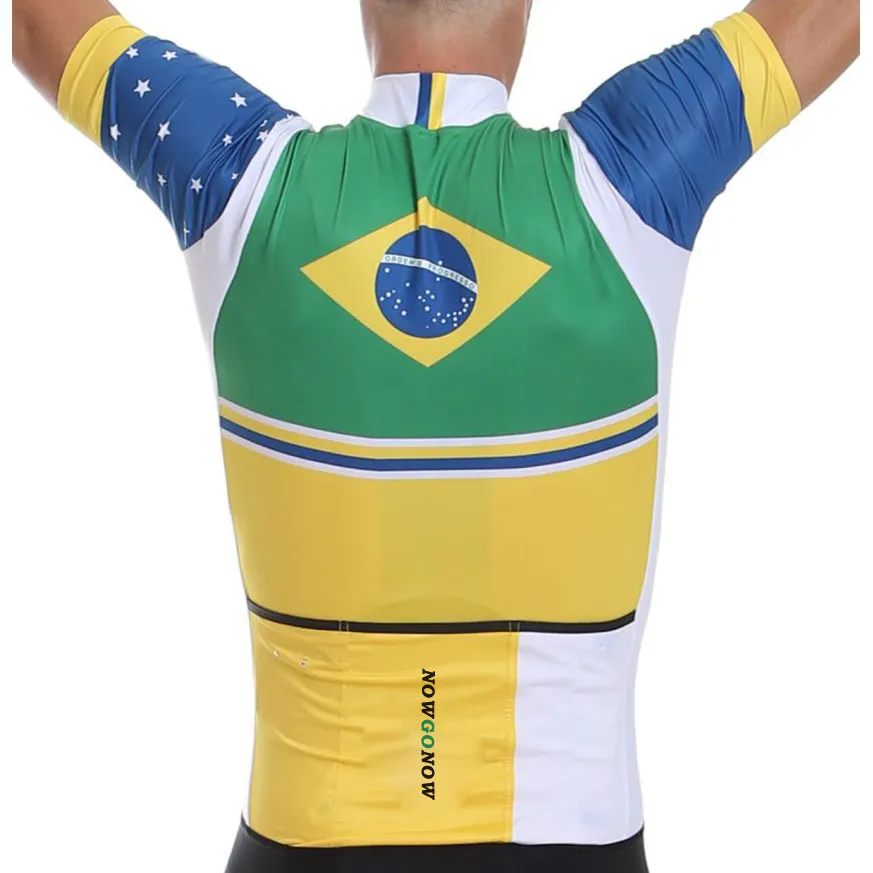 Men cycling jersey bike wear clothing Brazil national falg team maillot ciclismo classic short sleeve blue white mtb road NOWGONOW