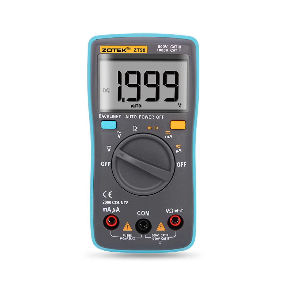 Zotek Digital Multimeter, ZT98 자동 범위, 2000counts 550V 보호, 자동 종료