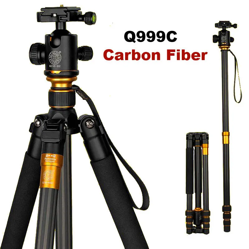 الأصلي qzsd q999c المهنية ألياف الكربون dslr كاميرا ترايبود monopod + الكرة رئيس المحمولة صورة كاميرا حامل أفضل من Q999 موك: 1PCS