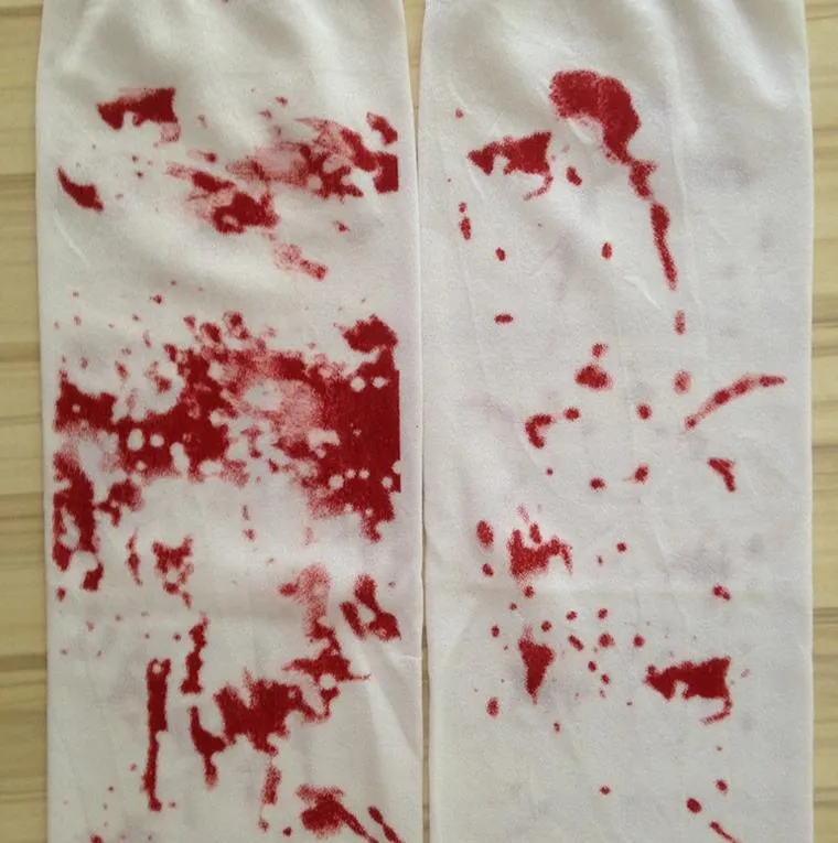 Scary Blood Stained Zombie Stockings Tights Cosplay Nurse Fancy Dress Blood Skeleton Stain Hosiery Thigh Long Socks white Festive supplies