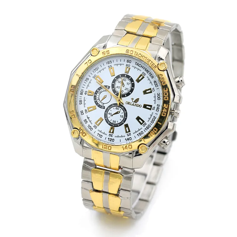 Mode hommes alliage montres en acier analogique montres à quartz ORLANDO homme trois six broches robe montre affaires montre-bracelet Relojes or argent montres