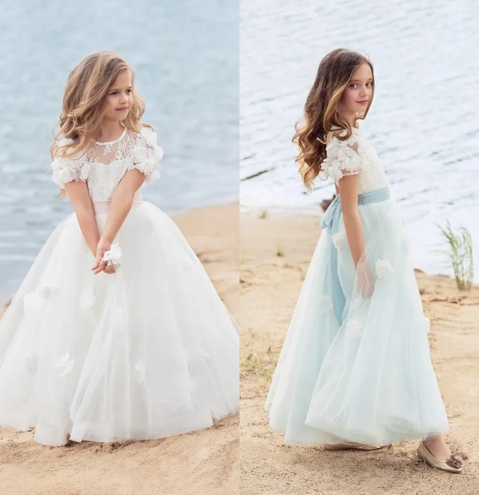 Satin Flower Girl Dress - Off Shoulder First Communion Ball Gown With Bow