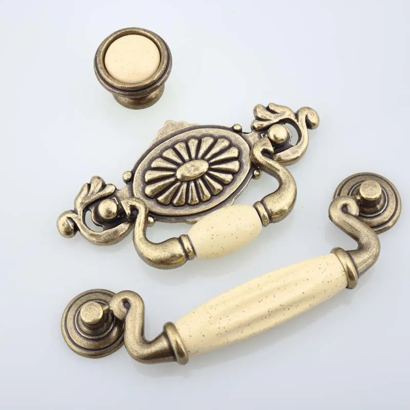 115mm 57mm Vintage Style Ceramic Handle Drop Rings Möbler Handtag Cream Porcelain Drawer Cabinet Pull Knob Bronze Dresser 4.5 "