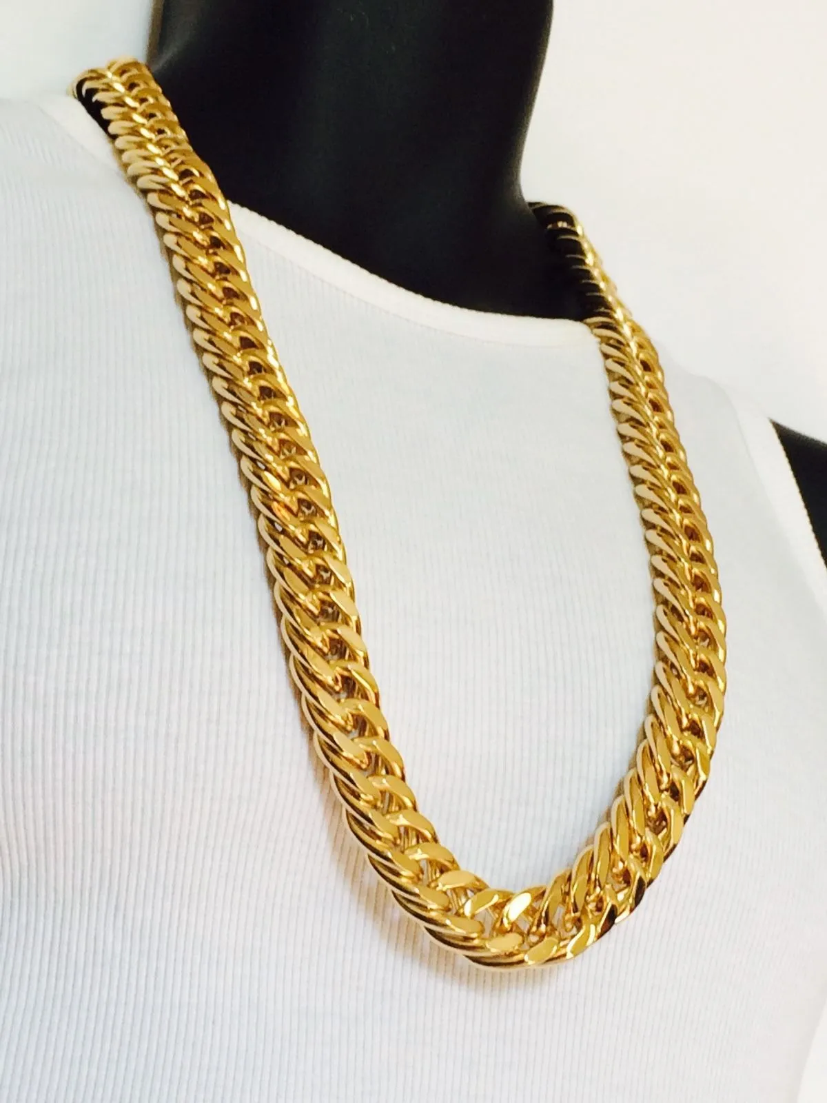 Mens Miami Cuban Link Curb Chain 14k Real Yellow Solid Gold GF Hip Hop 11MM Thick Chain JayZ Epacket 2598