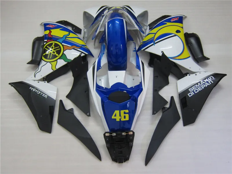 Kit de carenagem moldado por injeção para yamaha yzf r1 09 10 11-14 azul preto branco carenagens set yzf r1 2009-2014 oy01