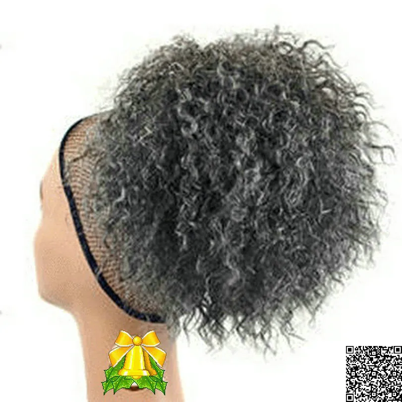 100% echte menselijke grijze puff afro paardenstaart haaruitbreiding clip in Remy Coily kinky krullende trekkoord paardenstaarten grijs haar stuk 120g