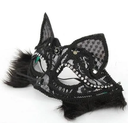 Maschera feste di Halloween Maschere animali in pizzo Maschera volpe Colore bianco nero Mezza faccia Accessori maschere gatti sexy