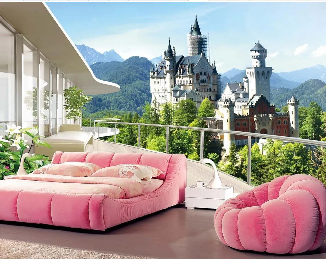 Personalizzato qualsiasi dimensione della moda arredamento decorazione della casa camera da letto Stereo Dream Castle Landscape Background Wall