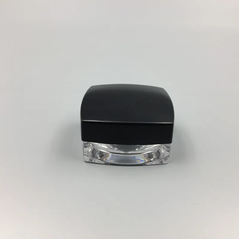 3GRAM PLASTIC JAR Square Form Clear Pot Black Cap Cosmetic Exempel Eyeshadow Lip Balm Container Nail Art Piece Glitter Bottle9967936