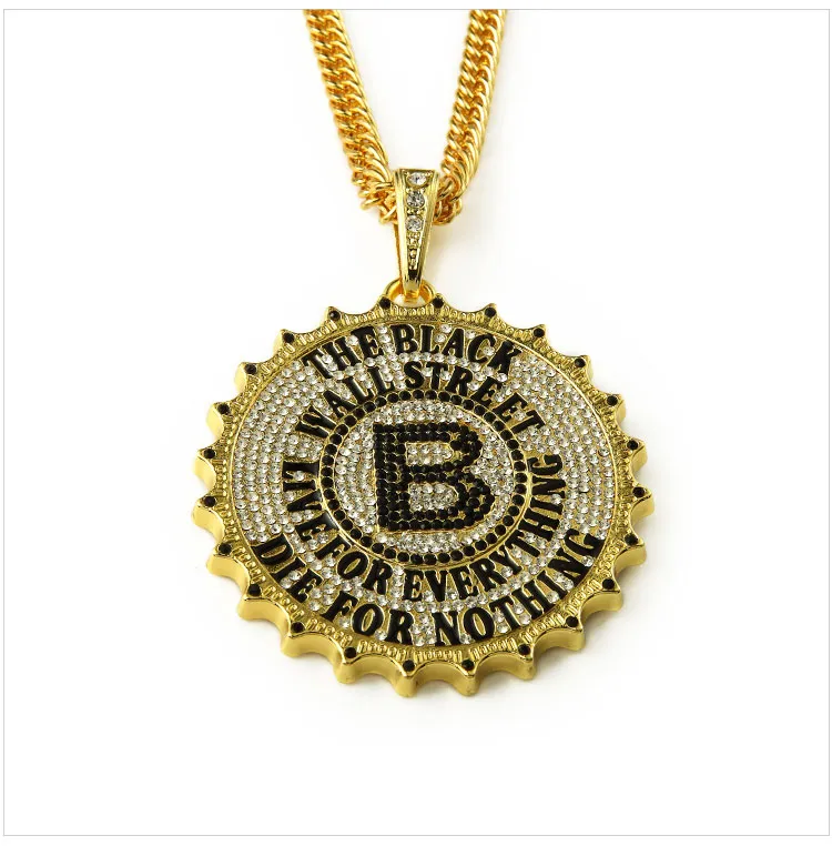 بطاقة Gear Round Big B قلادة قلادة نجم Hip Hop Rock DJ Bar Dance Accessories Gold Chain Men Jewelry