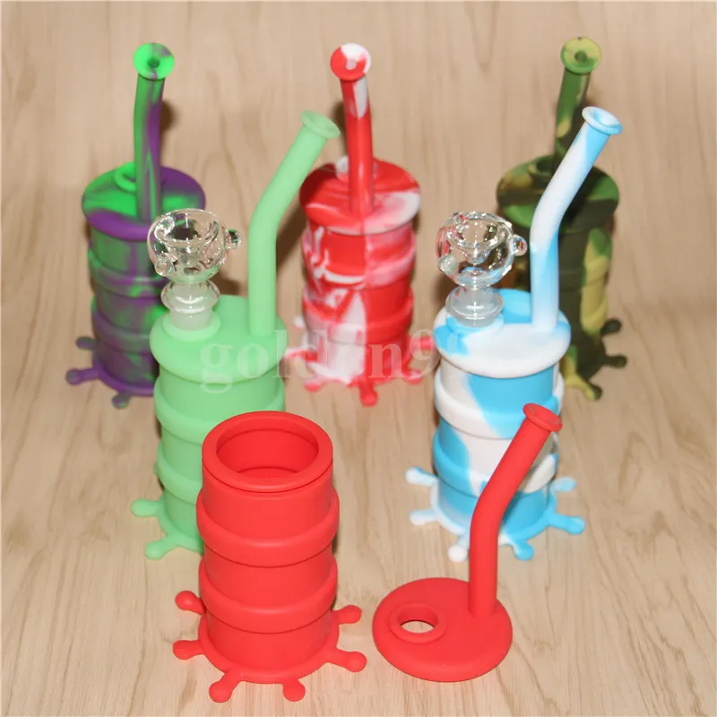 hookahs Big Barrel Percolator Cyclone Helix pipe Silicon bong rig oil dab water pipes with silicone stem and glass bowl