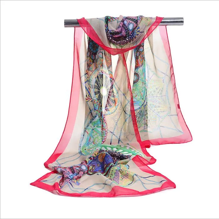 Factory Partihandel Silk Chiffon Scarf Kvinnor Lång halsdukar 2017 Ny Designer Carriage Printe Sarong Wrap Beach Cover 160 * 50cm DHL Gratis