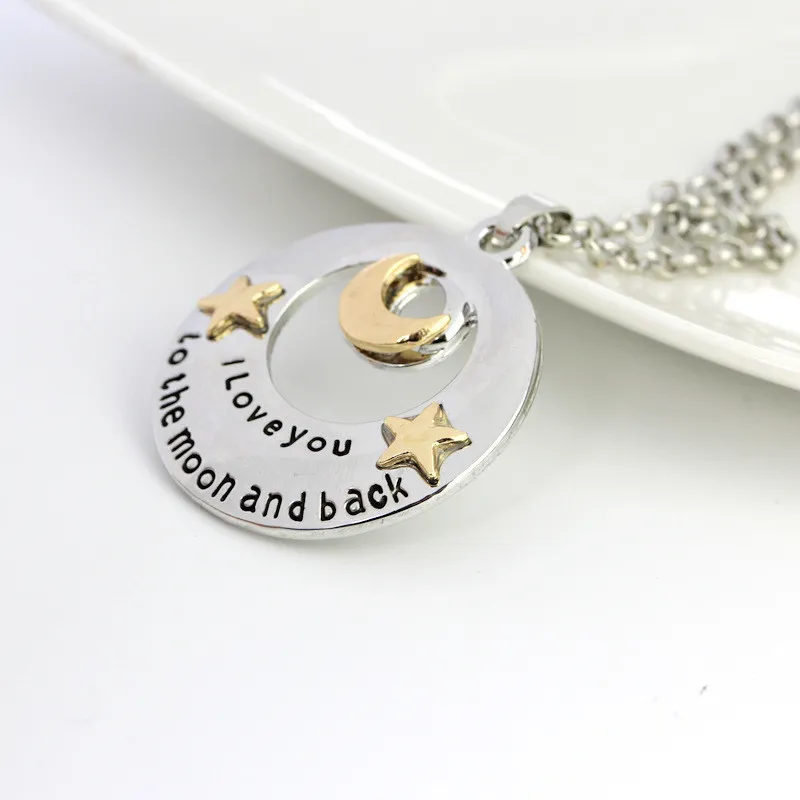 Collar de estrella de la luna de moda Te amo a la luna y la espalda Collares colgantes Collares plateados para unisex