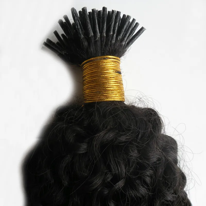 1 Jet Black Kinky Curly Virgin Hair I Tips Hårförlängningar 100Gstrands Afro Kinky Curly Hair Keratin Extensions9553855