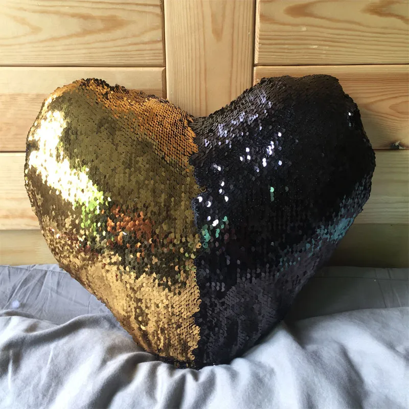 2017 New Sequin Pillow Covers Love Shape Magic Mermaid Discolor Sequins DIY Sequin Pillow Cover
