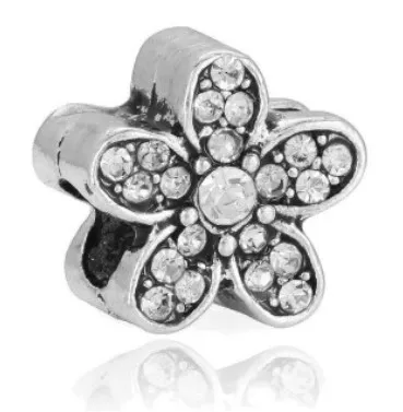 Pasuje do Sterling Silver Bransoletka Kryształ Pięć Petaled Kwiaty Koraliki Charms Dla DIY Europejski Styl Wąż Łańcuch Moda DIY Biżuteria Hurtownie