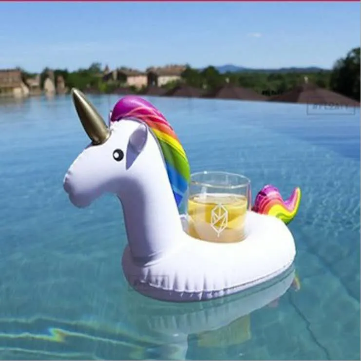 Date arc-en-ciel cheval piscine porte-boissons nouvelle mode gonflable arc-en-ciel licorne boisson porte-gobelet chaud pour l'été