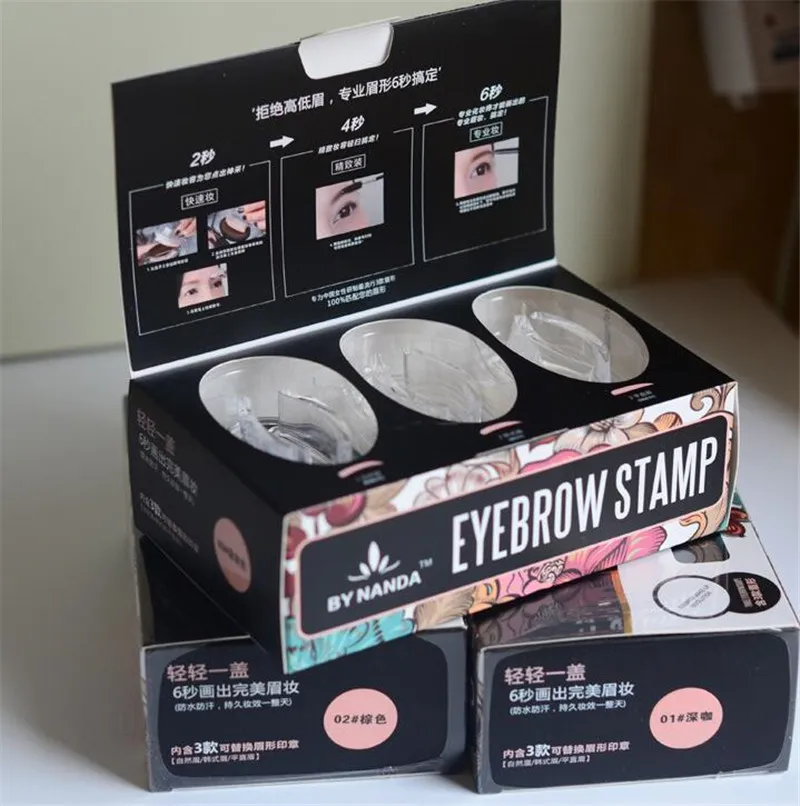 New arrival by nanda Eye brow Powder Makeup Eyes Brow Stamp Stencils 3 shape /box dhl ship