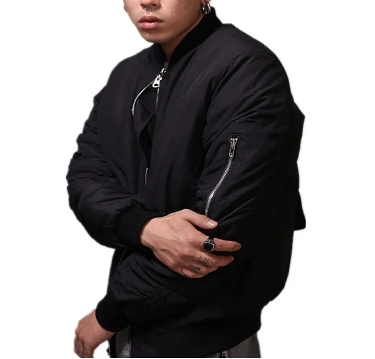 Fashion  Style Mens Black Bomber Jacket Hi-Street Flight Jacket Slim Fit Hip Hop Varsity Letterman Jacket For Man