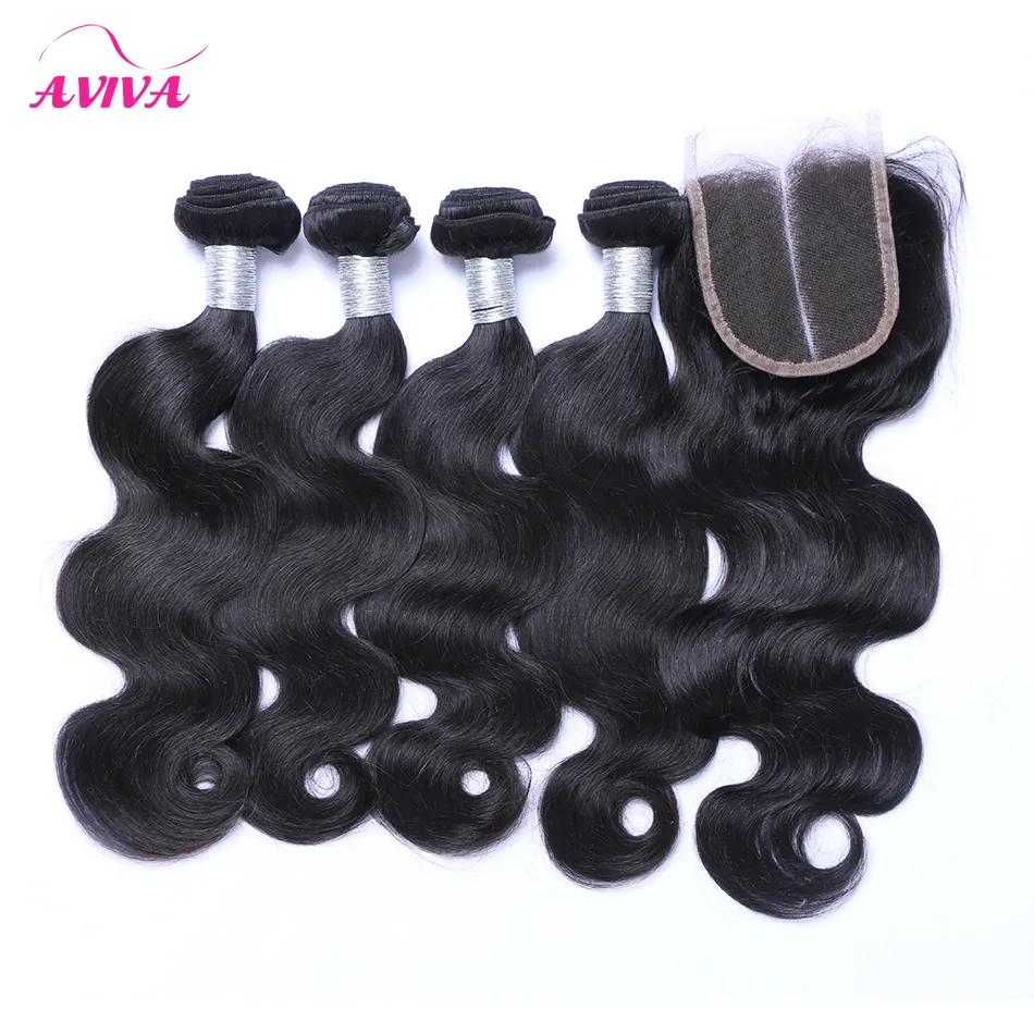 Peruvian Virgin Hair Body Wave Lace Closure With 4 Bundles Human Hair Weave 100% Unprocessed Peruvian Virgin Hair Extension Dyeable