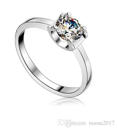 Mode Smycken 925 Sterling Silver Plated 4 Claw Simulation Diamond Wedding Ring 4 Storlek Tjeckiska Zircon Rings