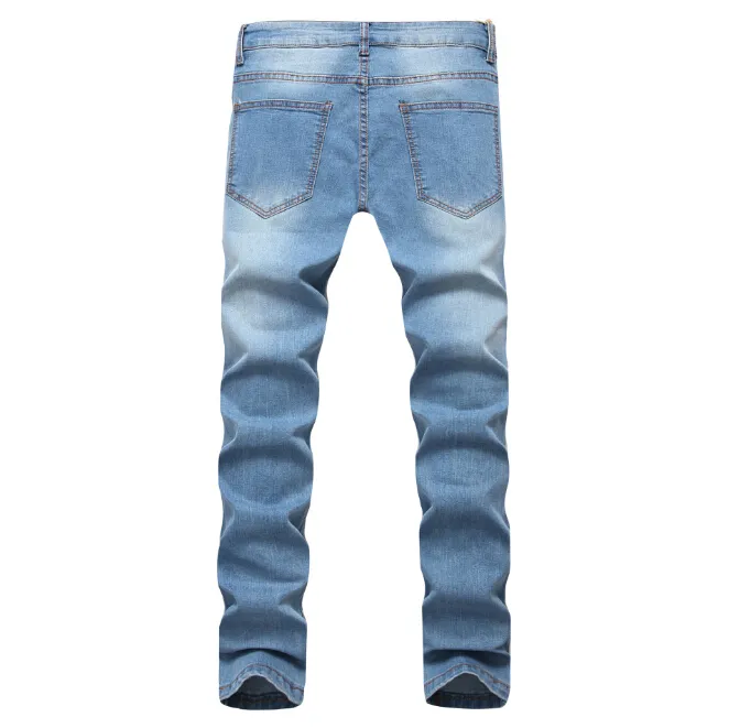 Jean Denim bleu clair hommes printemps nouveau jean déchiré mode pantalon Long droit trous conception pantalon vêtements pour Male292P