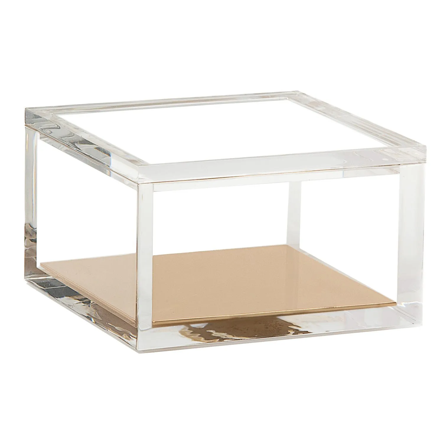 Golden mirror acrylic organizer clear plexigass storage box,Holds Cotton Swabs, Soap, Makeup, Bath Salts - Lumiere Collection