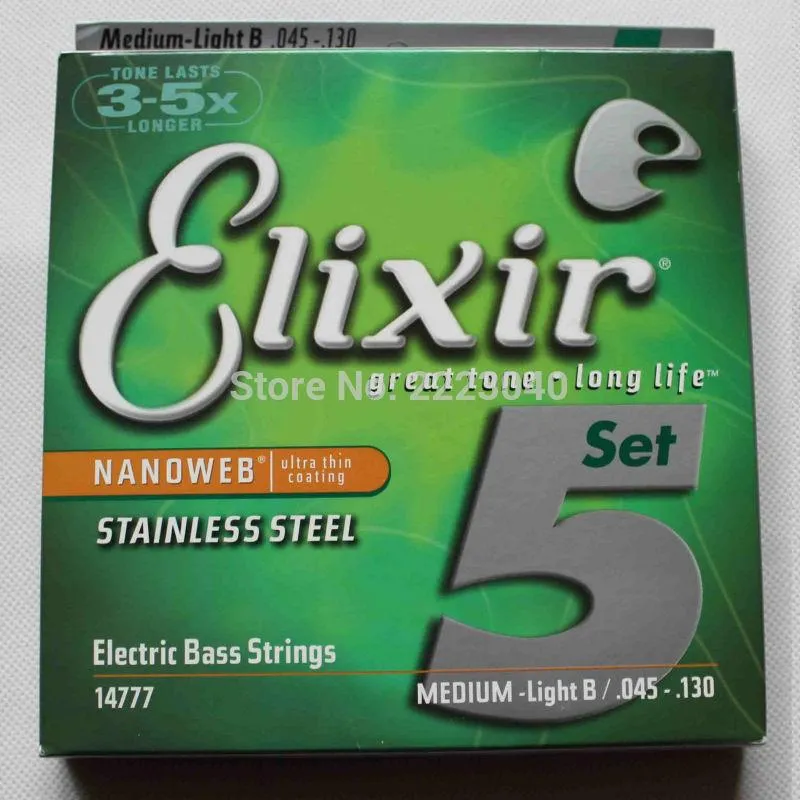 Elixir 14777 Basssträngar 5 Electric Bass Guitar String 045-130 Musikinstrument Delar Gitarr Tillbehör 1 Set + Gratis frakt