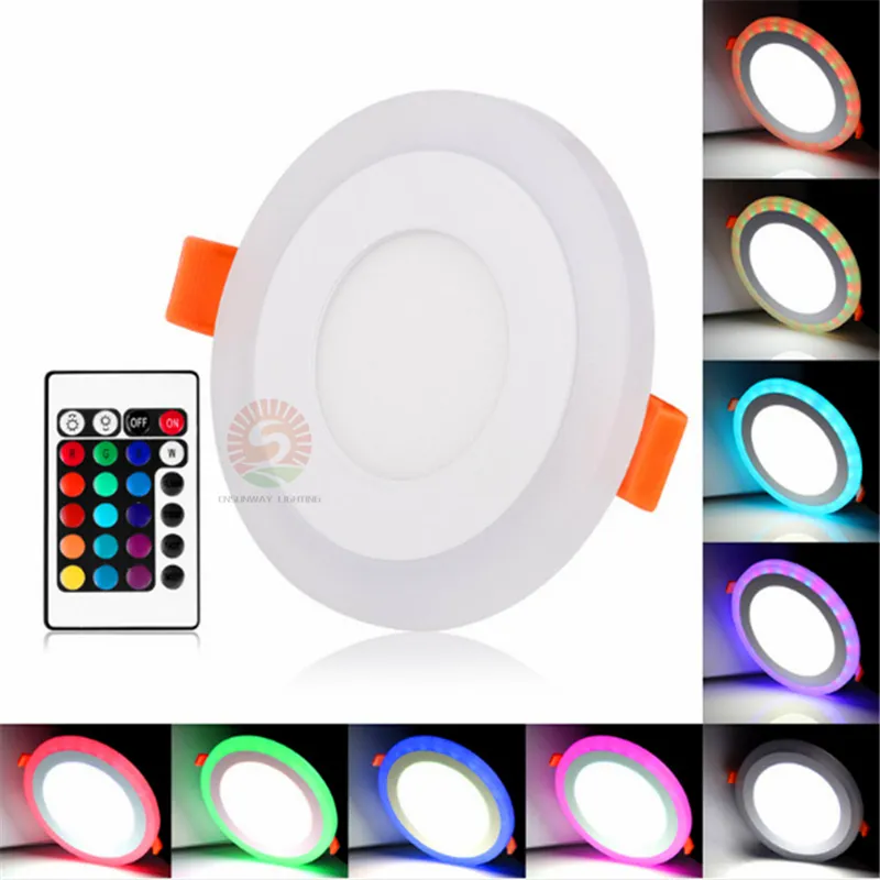 Acryl Dimmable Dual Kolor White RGB Osadzony panel LED Light 6W 9W 18W 24W Downlight Odpadkowe oświetlenie wewnętrzne za pomocą zdalnego sterownika