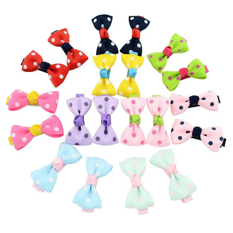 Baby Girls Bow Clips Candy Color Solid Polka Dot Flower Print Ribbon Bow Hairpin BB مقاطع شعر للأطفال