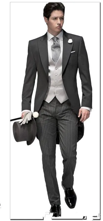 Dostosowany Elegancki Baridegrom Grey Morning Suit Smoking Smoking dla mężczyzn / Groomwear Garnitury Iset (Kurtka + Spodnie + Kamizelka + Kamizelka)