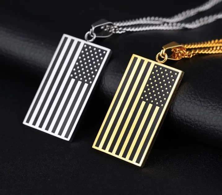 Amerikaanse vlag VS patriot vrijheid sterren en strepen hond tag hanger ketting mannen / vrouwen sieraden goud kleur roestvrij staal