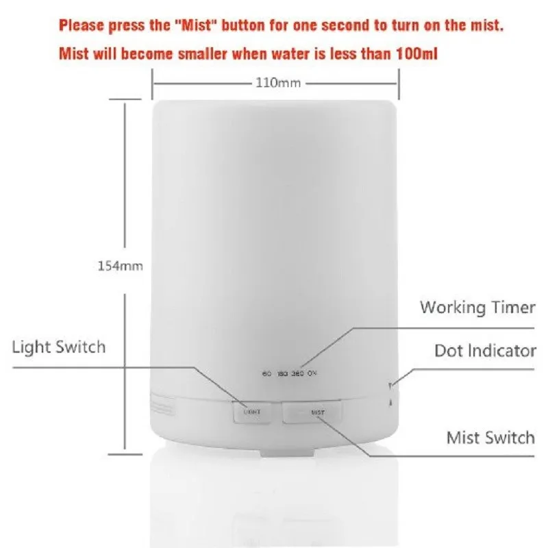 자동 꺼짐 아로마 디퓨저 초음파 공기 가습기 미스트 메이커 6 ~ 7 시간 연속 확산 300ml의