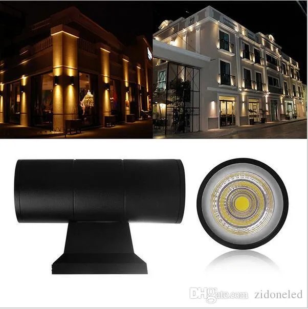 Uppe Down Dual-Head Outdoor Lighting Wall Lampor Cylinder COB 6W 10W LED Vägglampa IP65 Vattentät Porch Lights AC 85-265V