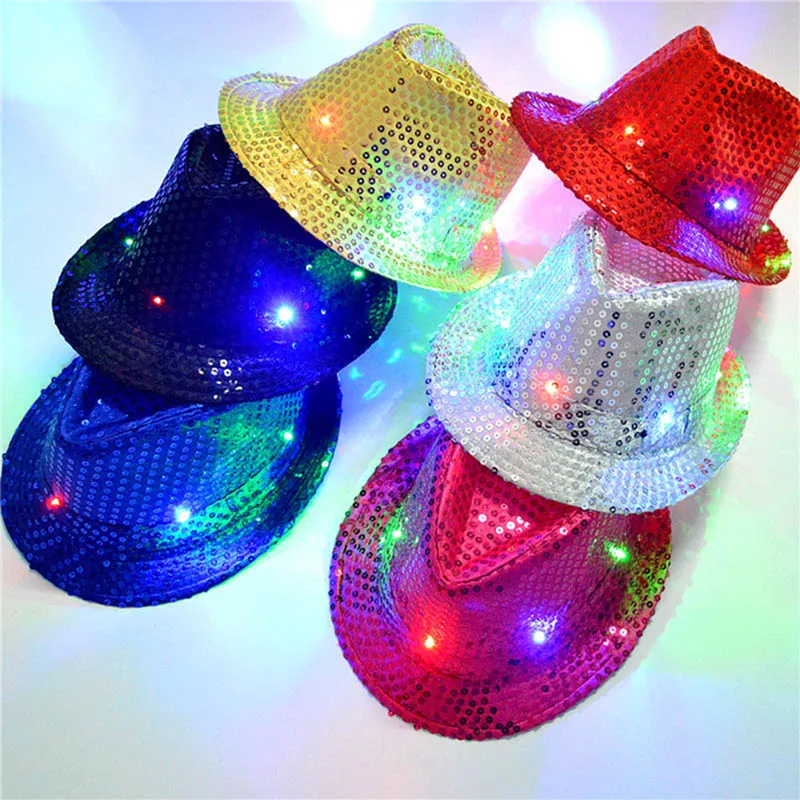 Chapéus de festa led colorido cowboy jazz chapina boné piscando crianças adultos unissex festival coseplay figurne hats presentes 6 cores wx-c19