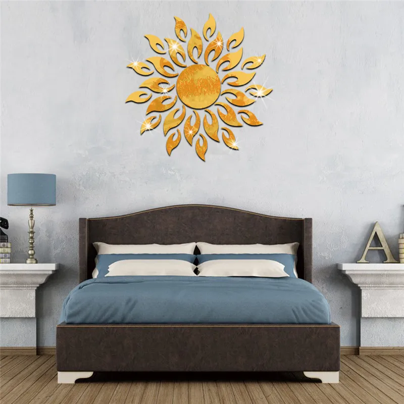 Creativo sole sole fuoco girasole adesivo da parete effetto specchio 3D arte murale adesivi decalcomanie rimovibili fai-da-te Muraux Home Decor