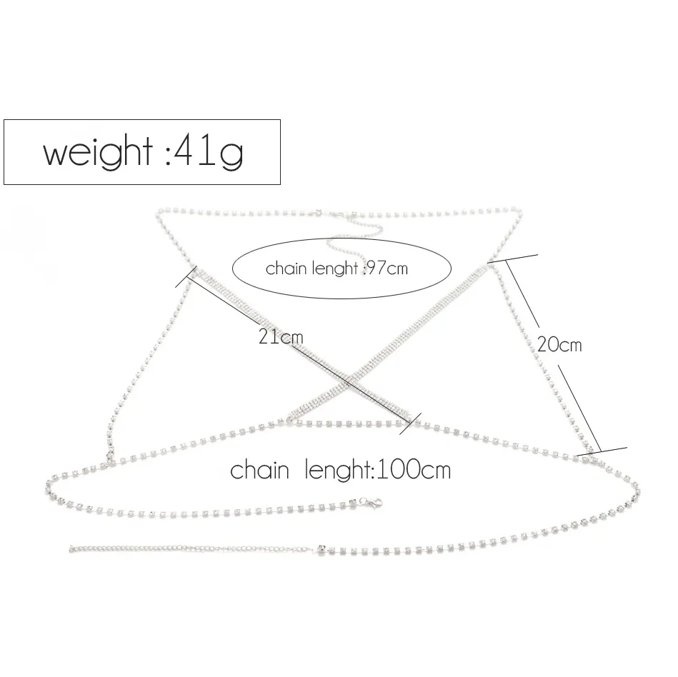 مثير المرأة أزياء ماركة كريستال الصدرية الصدر الصدر الرقيق تسخير سلسلة الجسم حجر الراين المختنق بيكيني الشاطئ الجسم المجوهرات