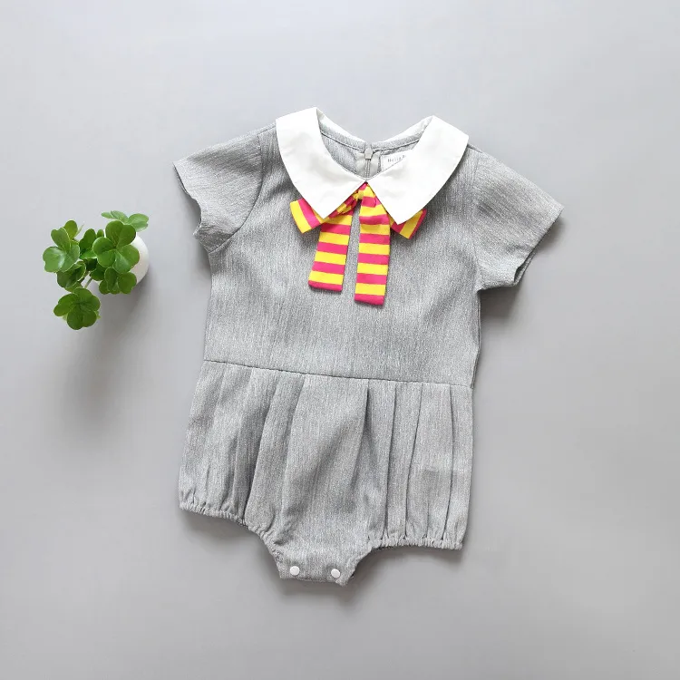 Cottonjute ins Baby's Grijze Rompertjes Baby Meisje Kant Jumpsuit Kinderen Eéndelig Jumper Zomer Peuter Kleding Kind Zuigeling Leuke Kleding