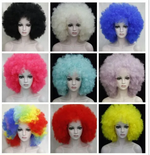 free shipping beautiful charming hot New Fashion CURLY AFRO WIG CIRCUS CLOWN UNISEX FANCY DRESS FOOTBALL SPORT WIG 9 Color select