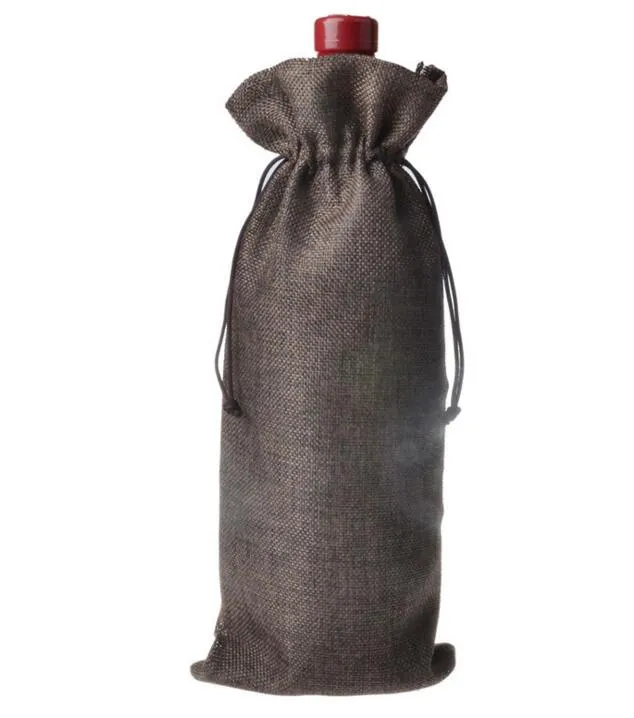 Sacs De Couverture De Bouteille De Vin De Jute De Noël De Champagne Couvre Une Bouteille De Cadeau Sac De Noce De Décoration De Vin Des Sacs De Verre Cordon Ornements NT