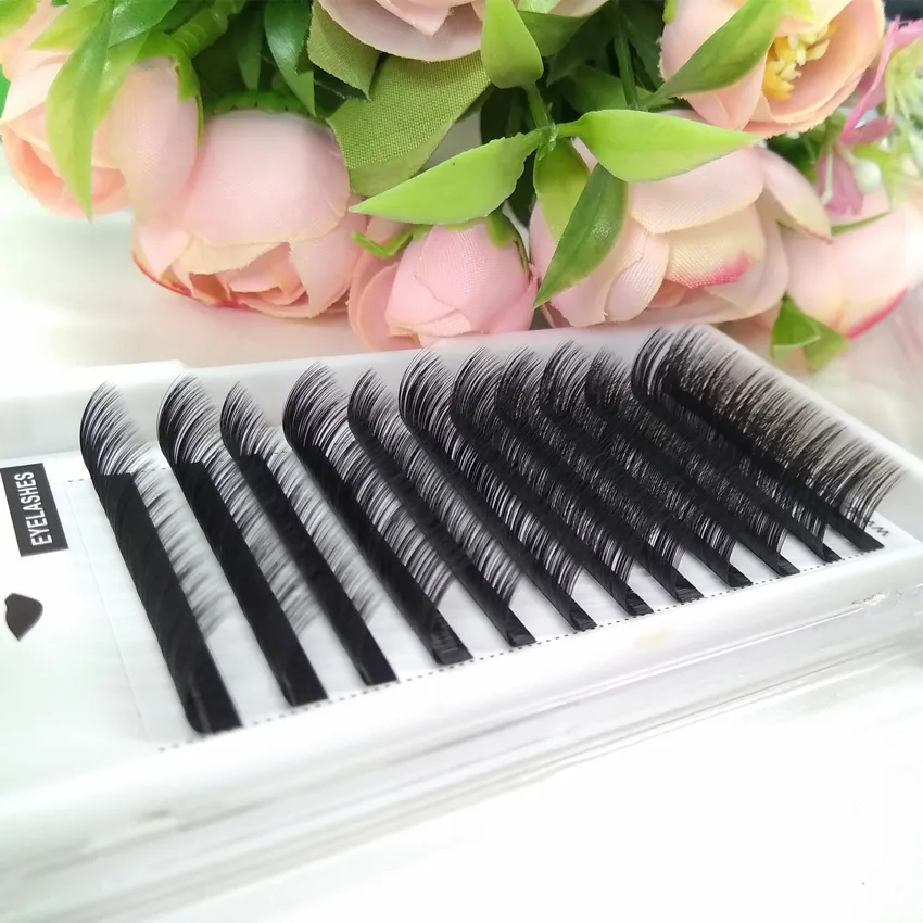 8-15mm 12 Lines / Tepsi Rusya 3D Kirpikler Kirpik Uzatma Ipek Hacmi Doğal Uzun Bireysel Lashes Sentetik Saç