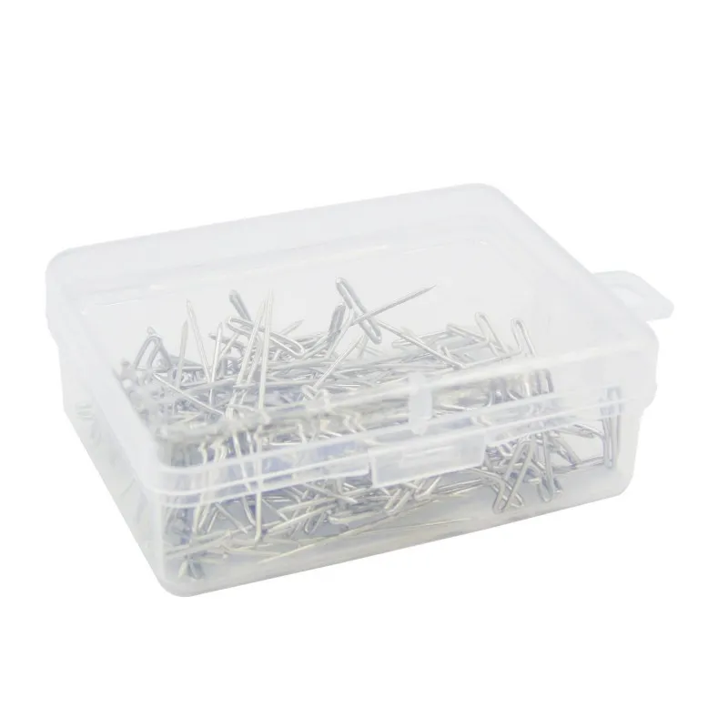 T-pins de aço T-pinos com caixa de armazenamento para bloqueio de tricô, modelagem e artesanato, prateado, 2,8 cm, 200 peças