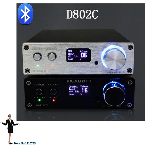 Freeshipping FX-Audio D802C Bluetooth3.0 مكبر للصوت الرقمي النقي USB / RCA / بصري / محوري 24 بت / 192 كيلو هرتز 80W + 80W عرض OLED