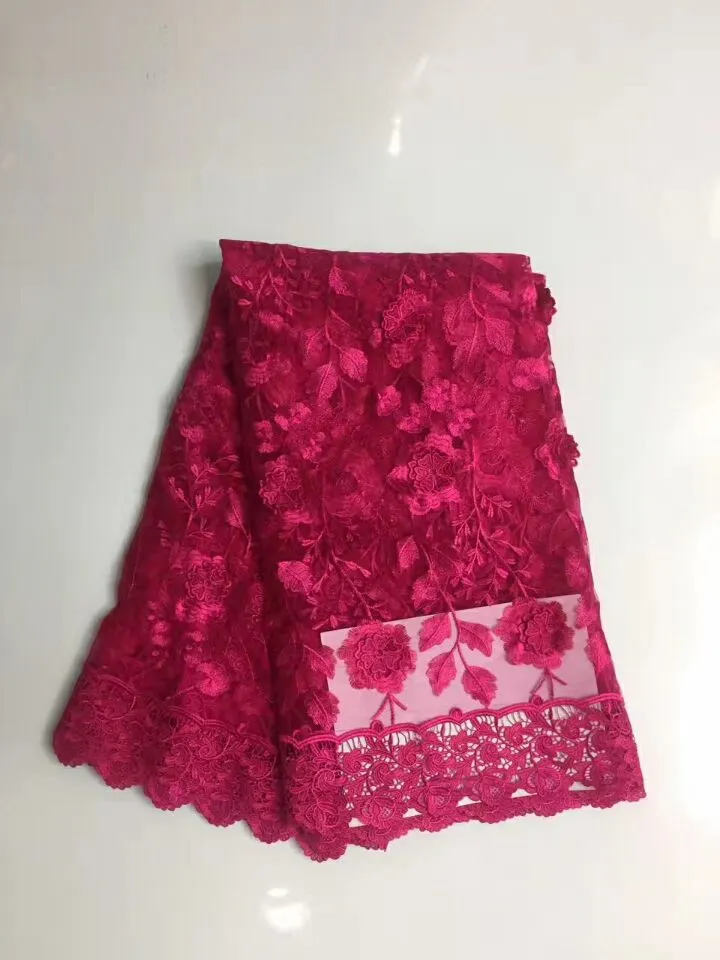 5 Y / pc Bellissimo ricamo in pizzo solubile in acqua africano fucsia e tessuto di pizzo netto francese a disegno floreale per abito RN9-3